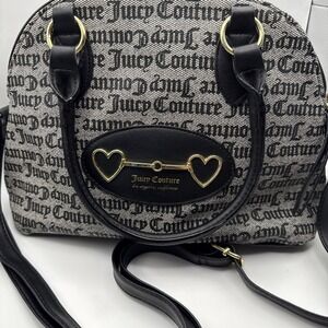 Juicy Couture Dome Satchel Top Crossbody Bag Black Gray Logo Gold Hardware